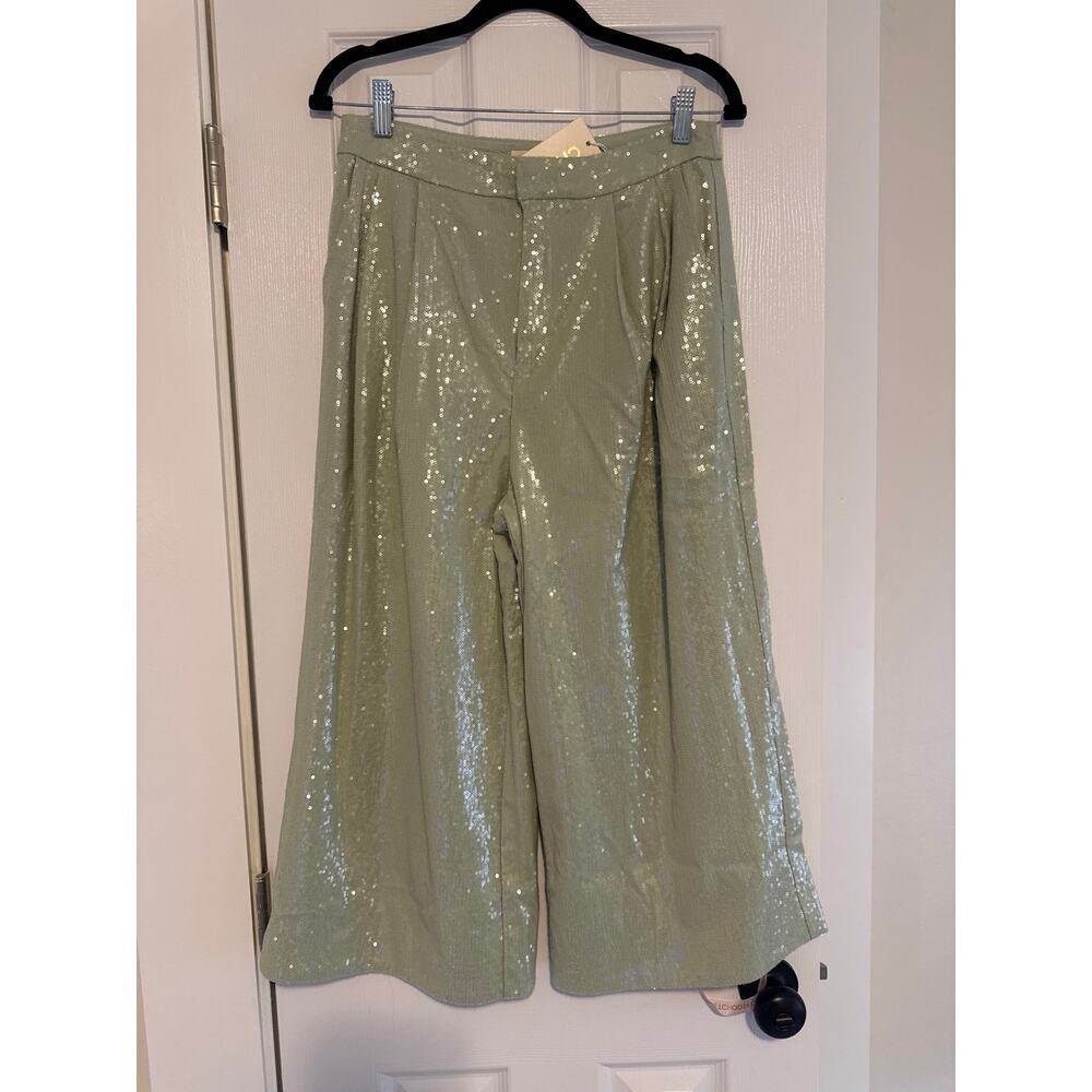 NWT Choosy Sage Green Sequin Wide Leg crop pant